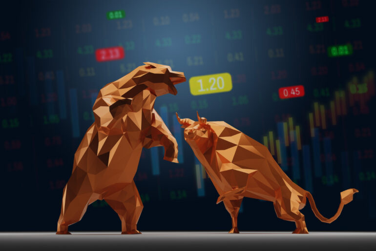 A symbol of a Bull and Bear with the concept of stock market.