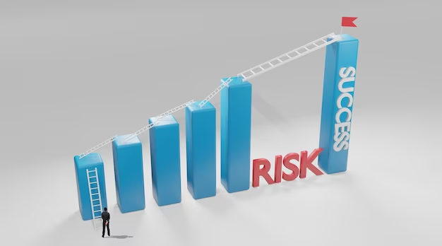 Ascending the long ladder to higher bar chart symbolizing the journey of business risk and success, depicted in a 3D rendering.