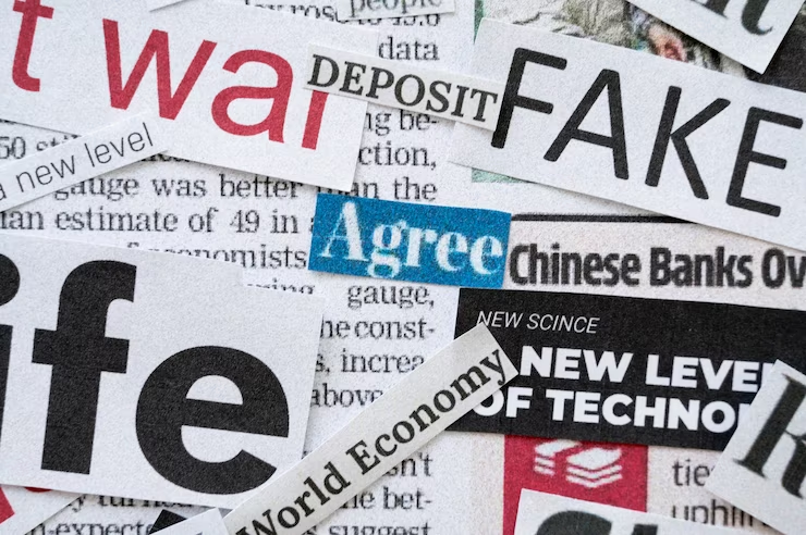 A photograph featuring a background of newspapers, representing the concept of news and information.