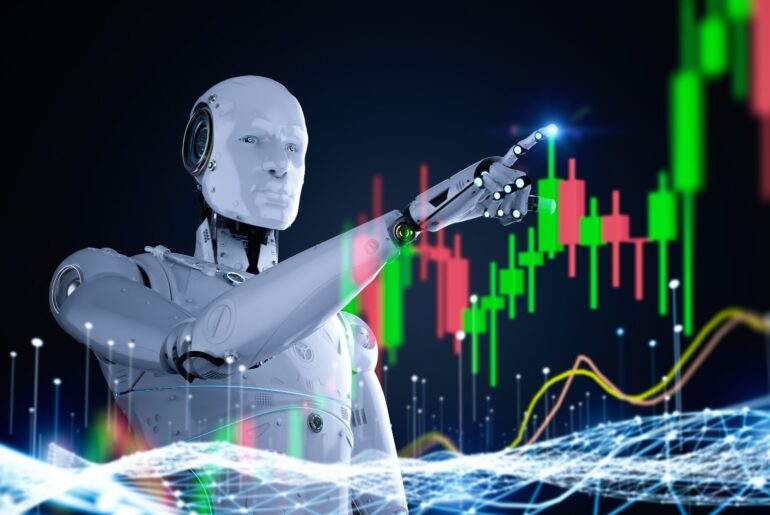AI-powered trading tools analyzing financial market charts with automation and data-driven insights