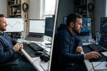 Psychological contrast in demo vs live trading with retail investor execution graphics