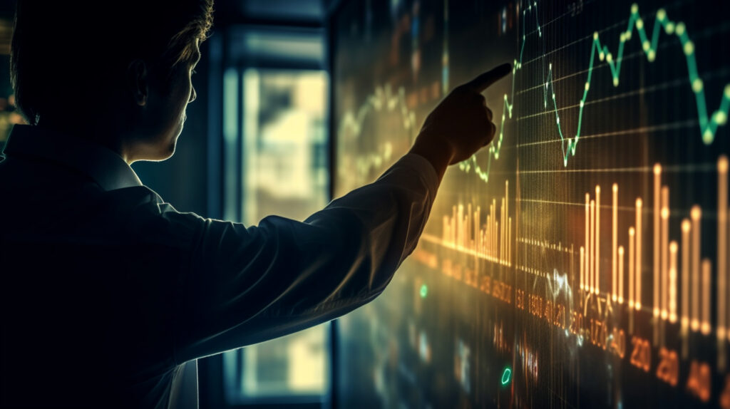 Trader analyzing XAUUSD strategy charts with gold price trend lines on a digital trading screen