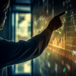 Trader analyzing XAUUSD strategy charts with gold price trend lines on a digital trading screen