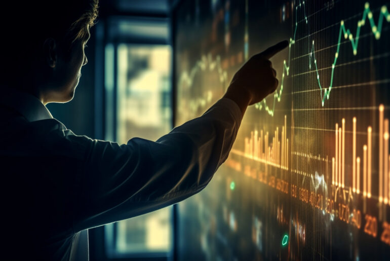 Trader analyzing XAUUSD strategy charts with gold price trend lines on a digital trading screen